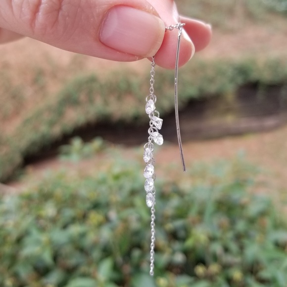 .925 Sterling Silver Long Chain Crystals Rhineston - Picture 3 of 5